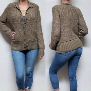 𝅺RARE Retro Moda International Brown Popcorn Boucle Wool Blend Ribbed Cardigan